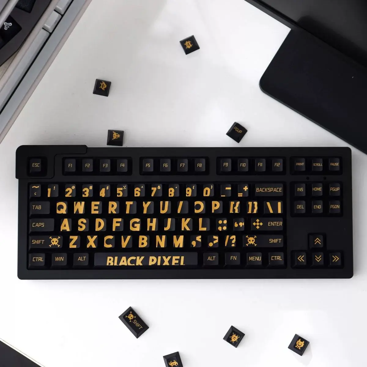 129 Black Gold Large Font keycaps Full Set Keycaps Creative Interesting PBT Cherry Profile Dye Sub for MX Mechanical Keyboard