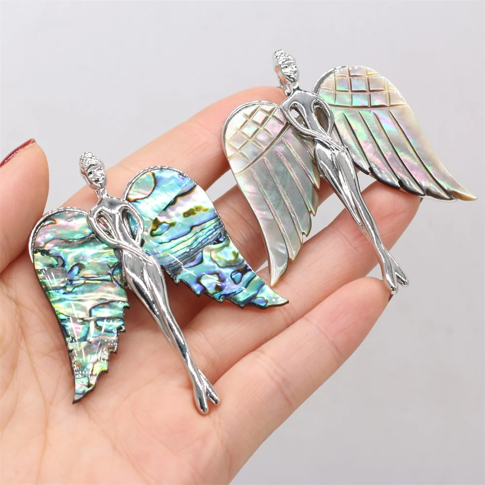 Natural Abalone Shell Lady Brooches Angel Shape Metal Alloy Pins for Women DIY Necklace Dress Coat Accessories Jewelry Gifts