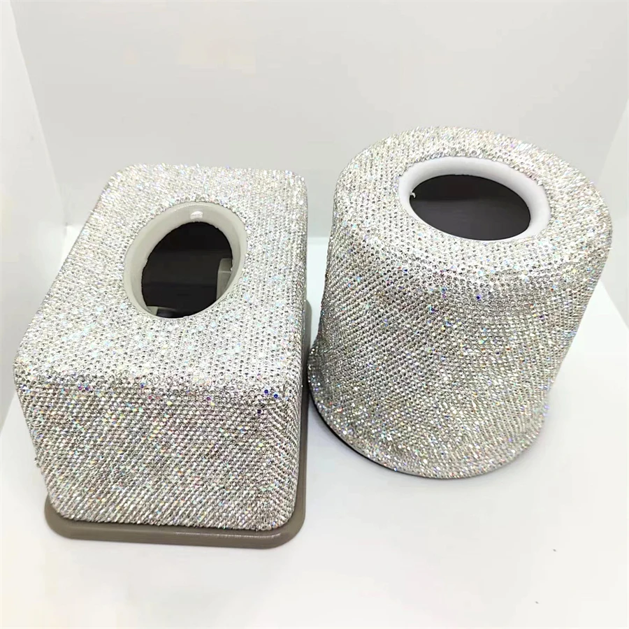 Paper Towel Tubes with Rhinestones Tissue Box Plastic Organizer Home Kitchen Bedroom Office Toilet Paper Dispenser Storage Case