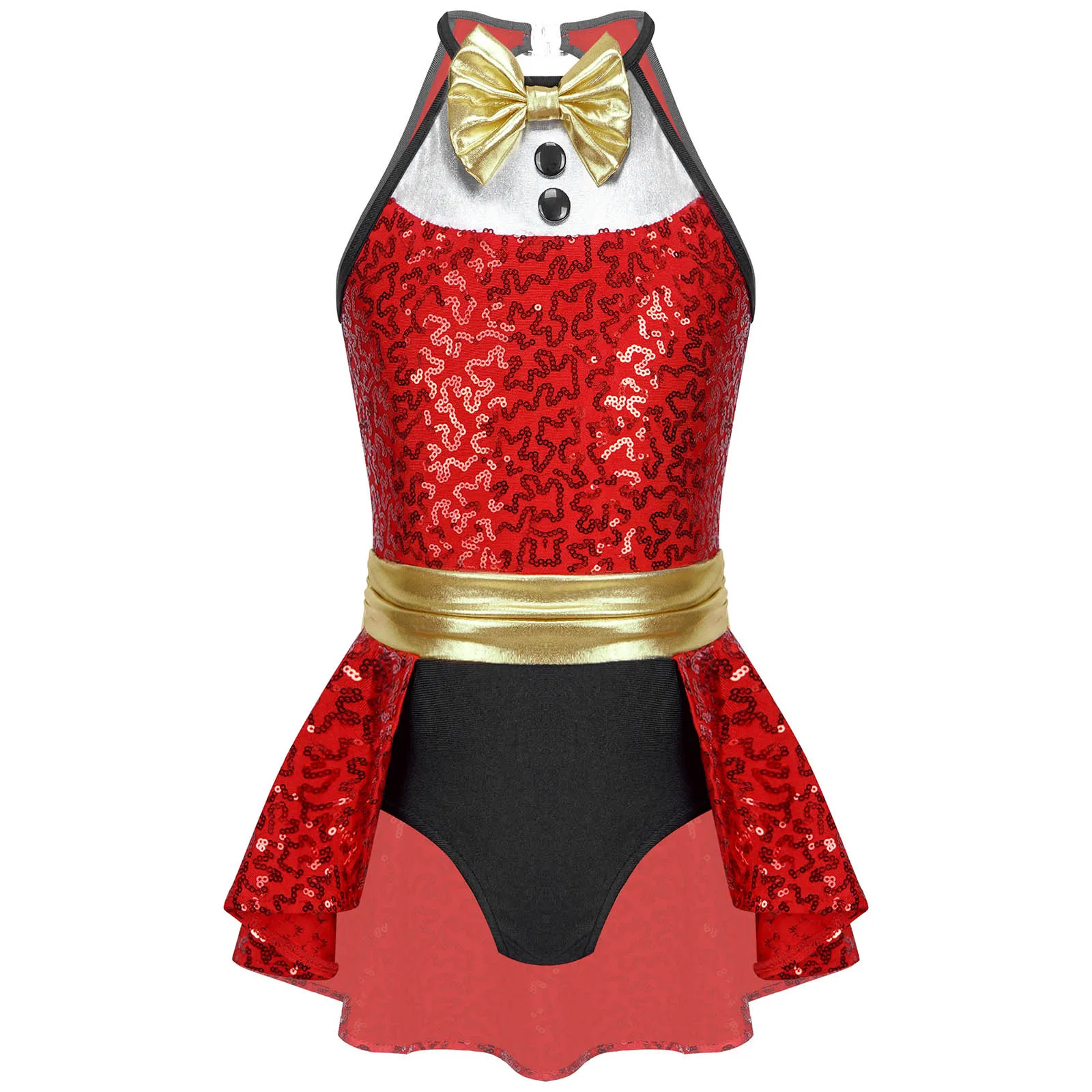 

Kids Girls Christmas Costume Halloween Circus Magician Cosplay Jumpsuit Bowknot Back Sequins Stage Performance Show Dancewear