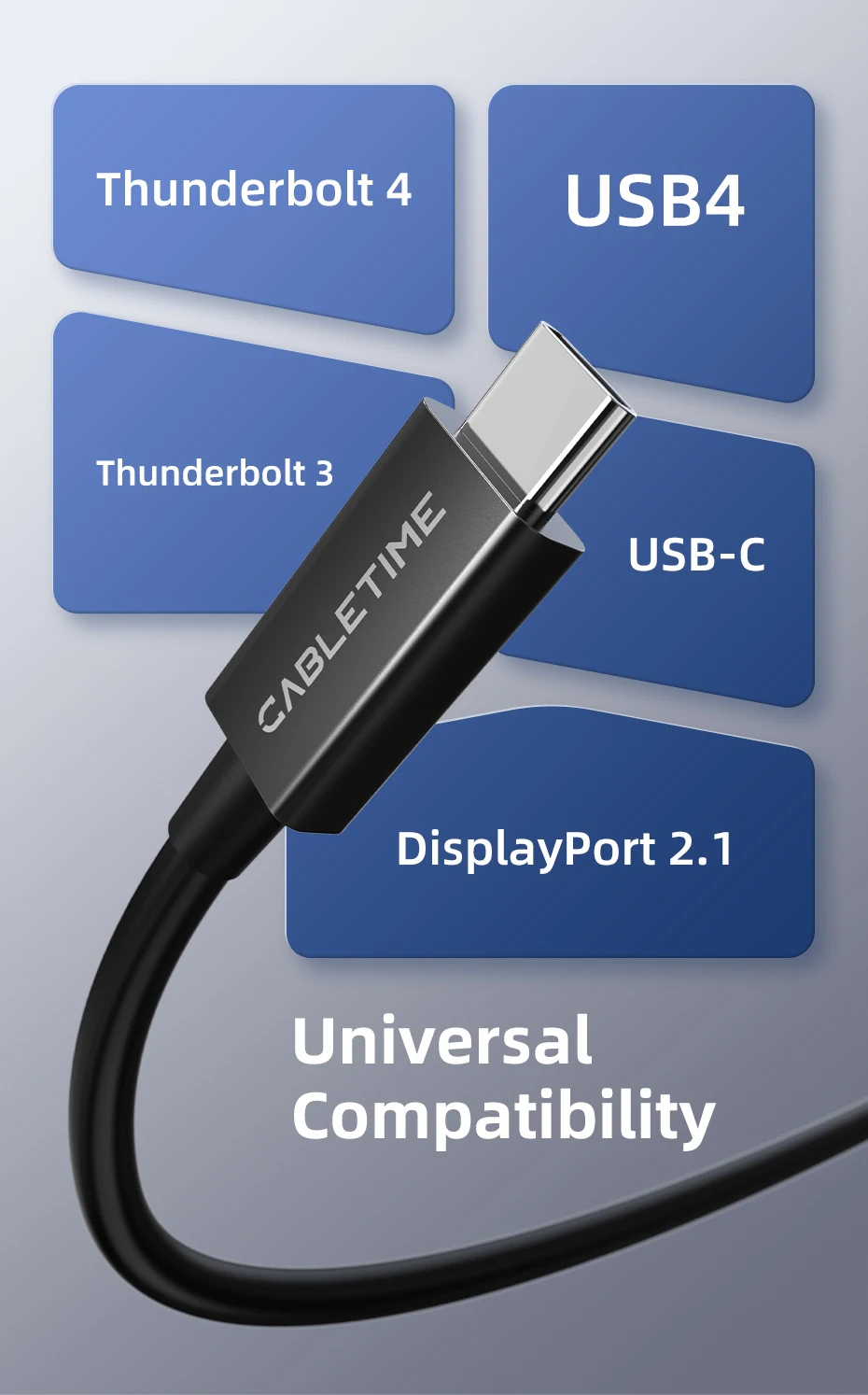 CABLETIME Thunderbolt 5-Kabel Intel-zertifiziertes 120 Gbit/s PD 240 W Datenkabel Schnellladung 8K60 Hz Typ-C-Kabel für Mac/PC iPad SSD – Detail 8