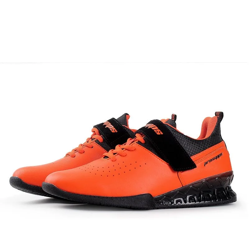 

2023 New Arrival Men Weight Lifting Shoes Orange Leather Gym Shoes Mens Rubber Sole Squat Shoes for Man Luxury Brand Sport Shoe