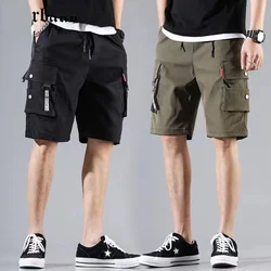 Workwear shorts, men's multiple pockets, medium shorts, summer thin loose cropped pants