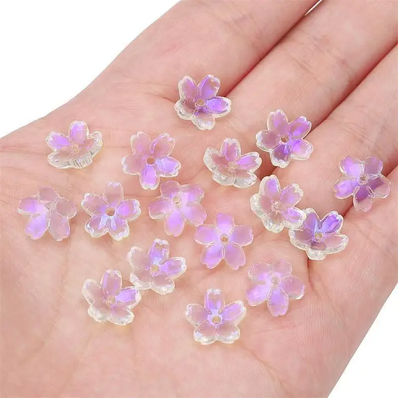 50pcs 10mm Acrylic Flower Beads Czech Glass 5-Petal Mini Spacer Hair Accessories Christmas for Bracelets Earring Jewelry Making image 2