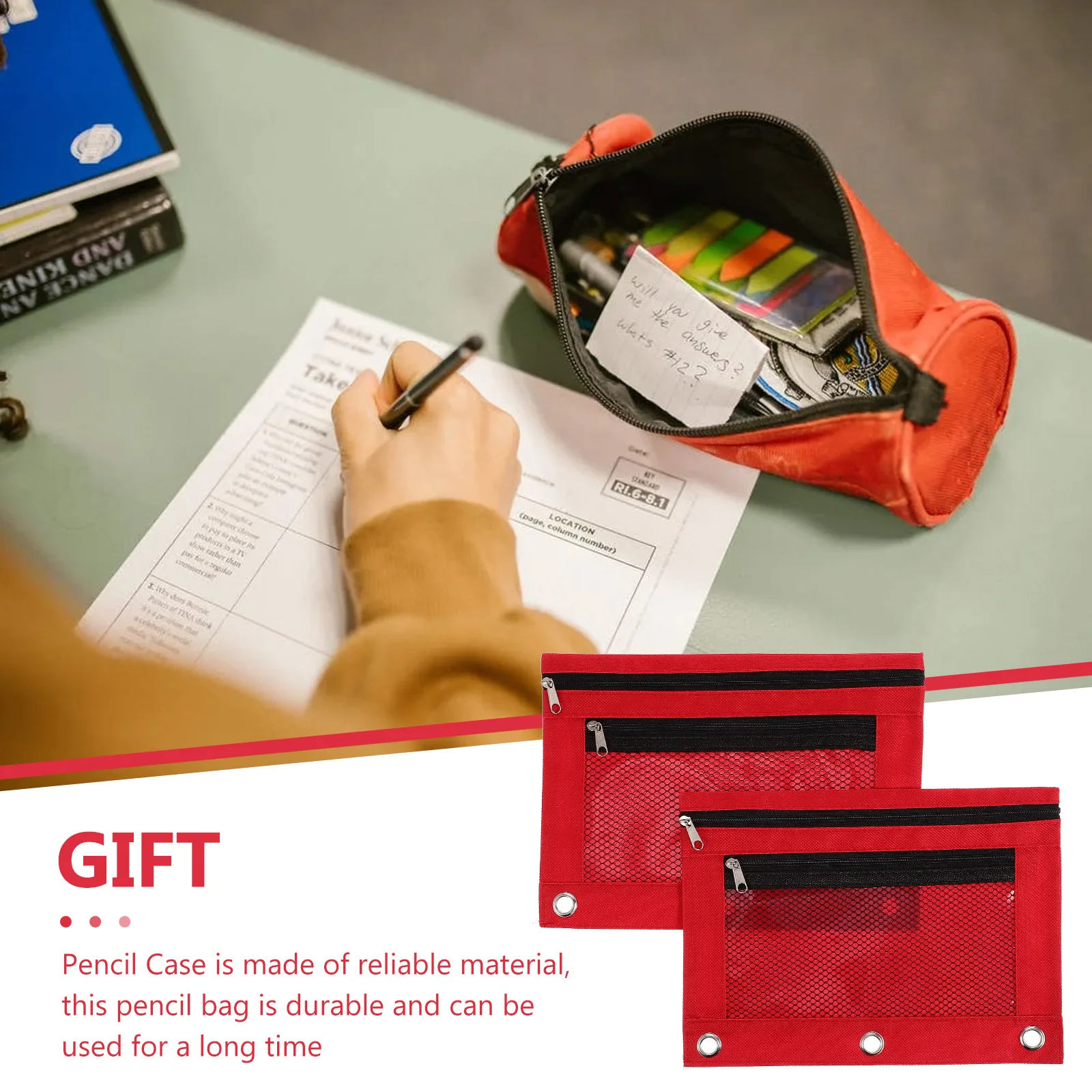 

2 Pcs Large Capacity Pencil Bag Zipper Design Binder Pouch Tear Resistant Oxford Cloth Stationery Storage Office Supplies Three