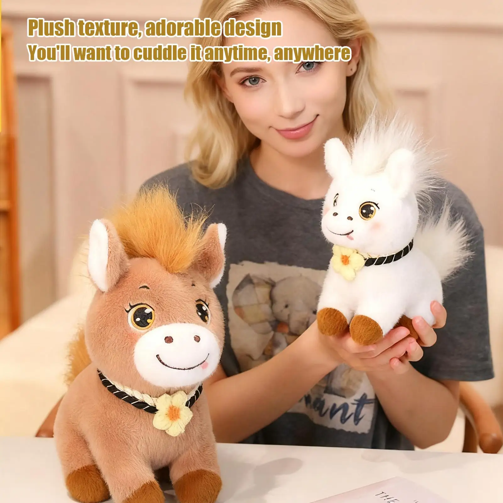 

Лошадь, плюшевая милая кукла, игрушка для девочки с большими глазами, мягкая игрушка для классной комнаты, Пасха, Хэллоуина, Рождества, дня рождения, декор для спальни