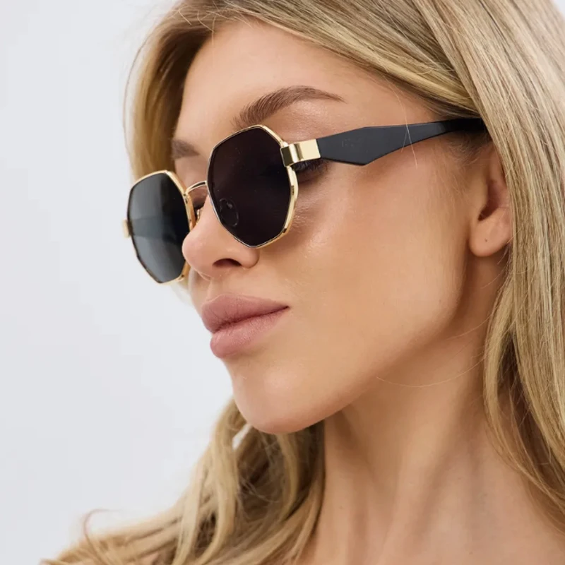 نظارات شمسية للسيارة 1/3 قطعة إطار معدني مضلع النظارات الشمسية النساء فاسق العلامة التجارية مصمم الذكور الرجعية مرآة التدرج Steampunk نظارات #4