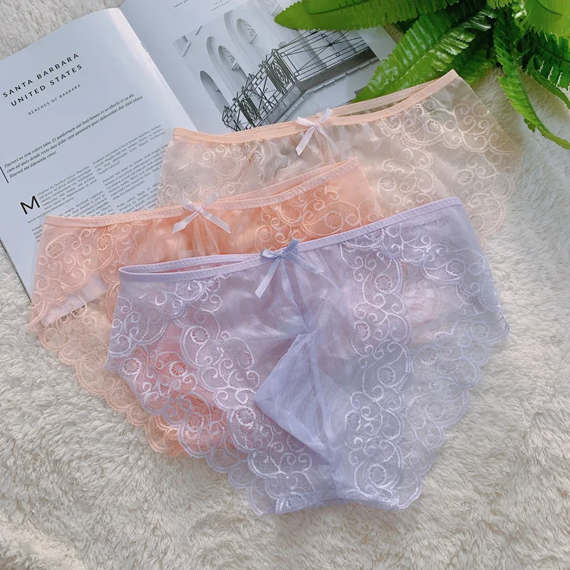 New sexy seamless Briefs transparent Brief Mens Panties U convex personality lace super hot men's large size Gay underwear