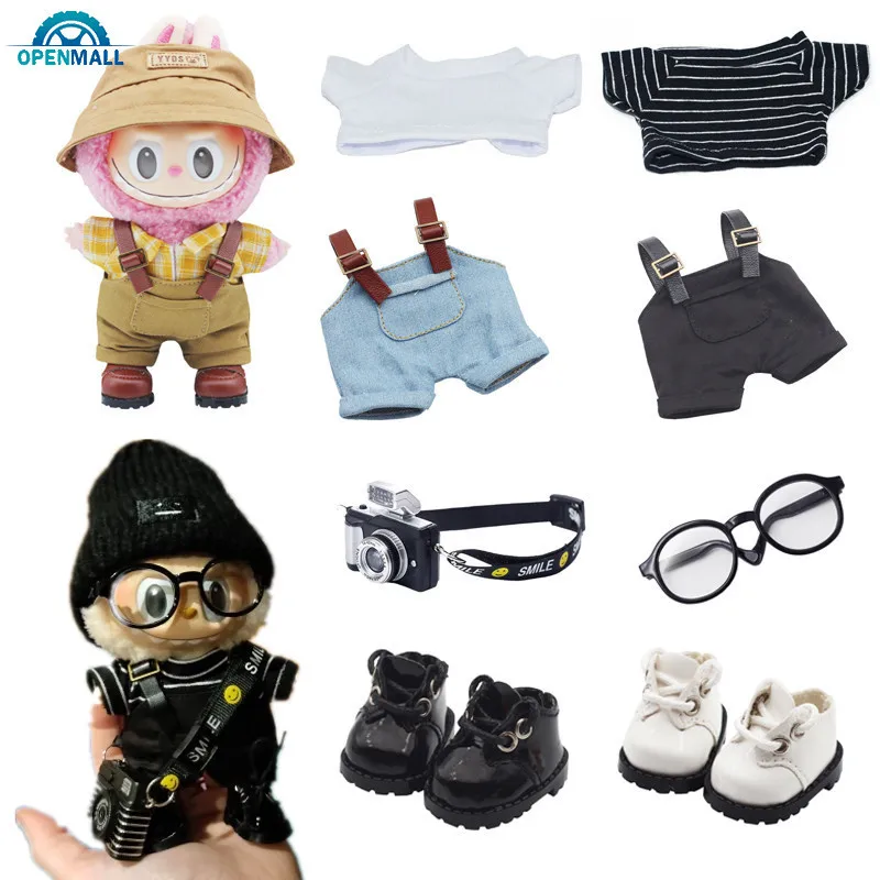 

17cm Mini Doll'S Clothes Outfit Accessories for Labu-bu V1 V2 Striped Overalls Hats Glasses Shoes Cool Handsome Clothing Gift