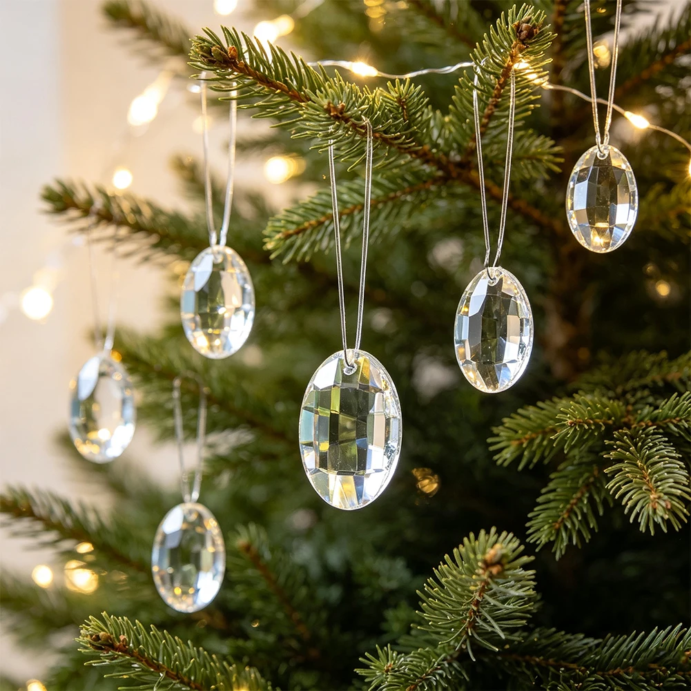 Oval Crystal Glass Suncatcher Pendant Faceted Checkerboard Cut AB Prism Hanging Ornament Christmas Tree Chandelier Drop 2pcs 3cm