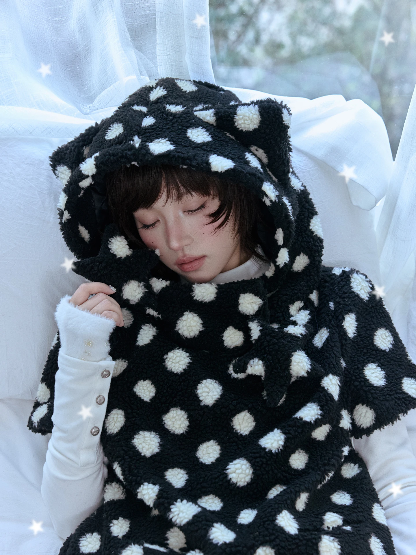 

Комплект Kyouko: толстовка и брюки из бархата с узором в горошек, из овечьей шерсти, свободного кроя, с длинными рукавами