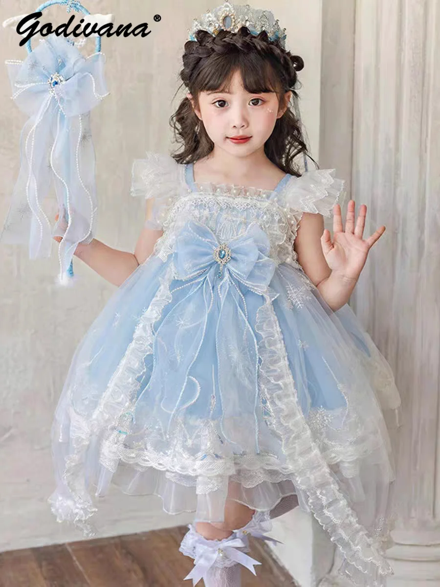 Sweet Baby Girl Feifei Sleeve Princess Lolita Tutu Dress Kids 2026 New Summer Mesh Lace Trim Sequin Bow Birthday Party Ball Gown