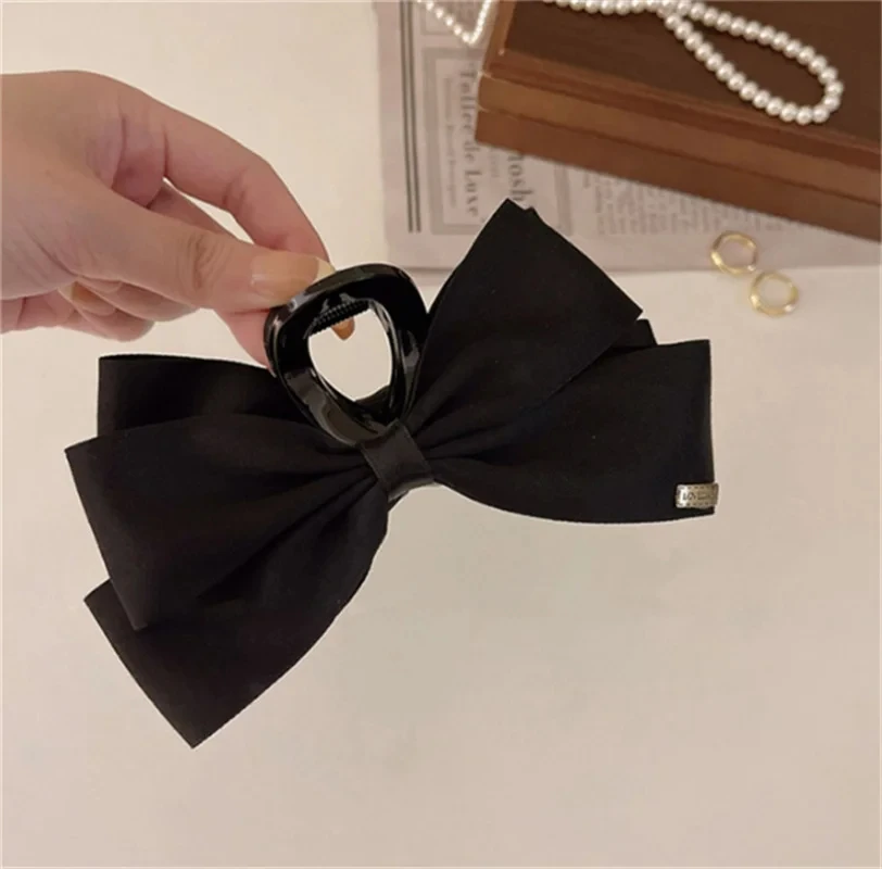 New Large Black Fabric Bow Grab Hair Clips Women\'s New Korean Style Hairpin Fashion Shark Cawl Clips Girls Hair Accessories