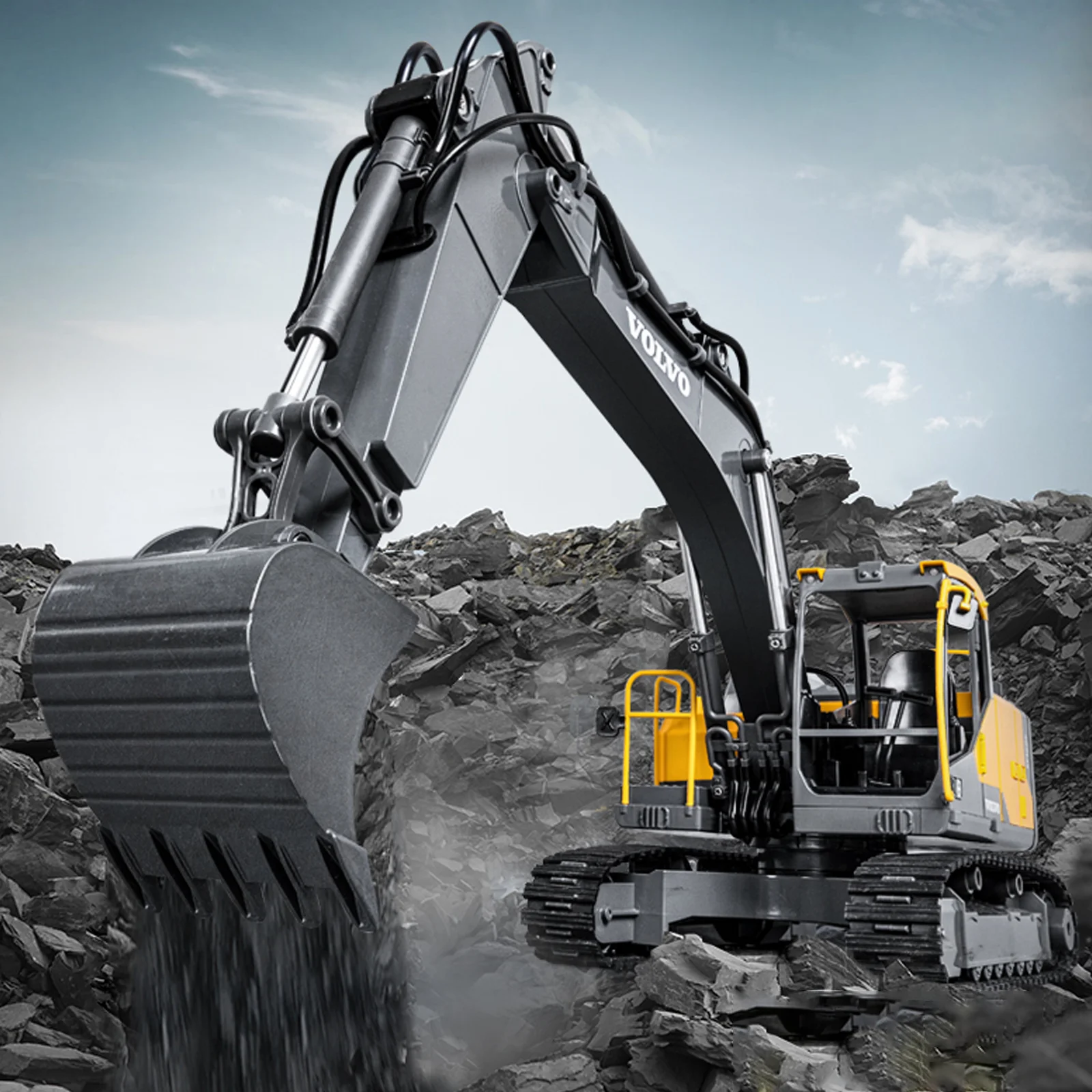 Volvo 1/16 Full-scale RC Alloy Excavator E598-003 Remote-controlled Construction Vehicle 2.4G Engineering Car with Gripper Head
