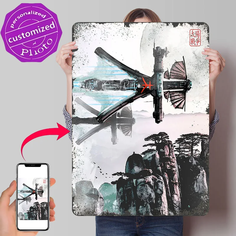 Wood Spaceship Poster Retro 3D Printed Metal Signs Customized Wall Hanging Gift for Modern Home Decoration Luxury Bathroom Decor
