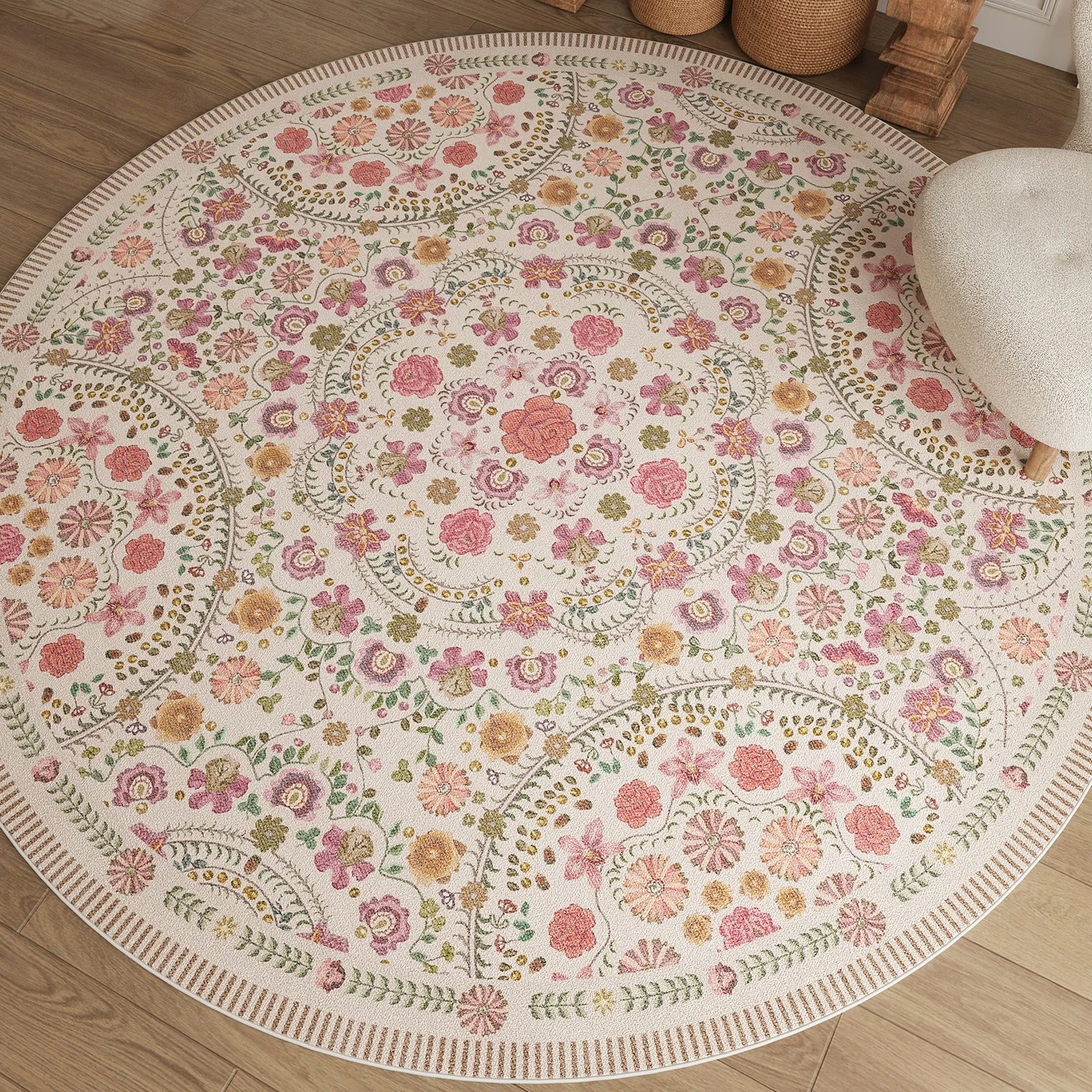 Persian Floral Round Carpet for Living Room Rug Home Decoration Soft Bedroom Floor Mat Non-slip Door Rugs Alfombra Redonda 원형러그