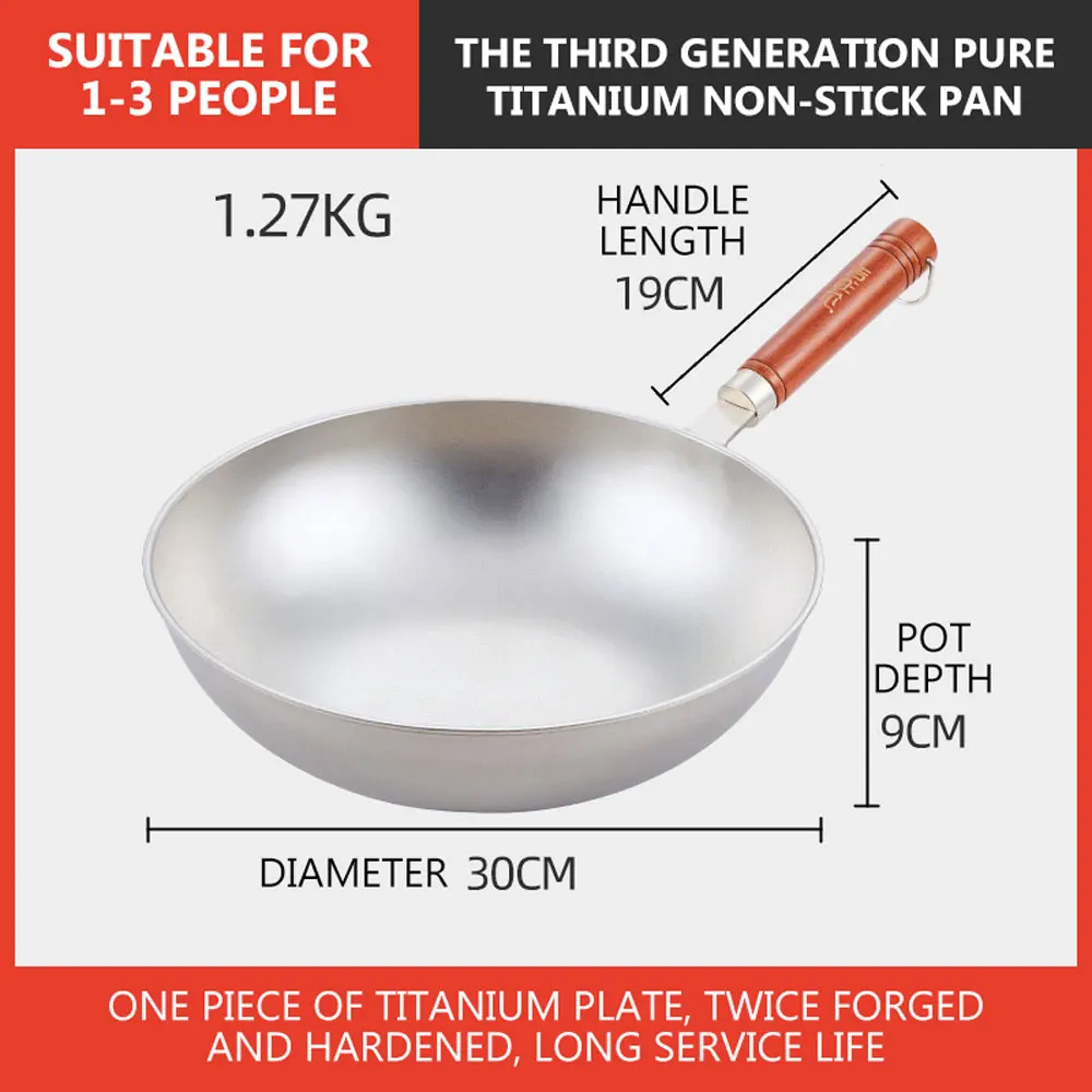 Titan-Braten-Wok, antihaftbeschichtete Pfanne, unbeschichteter Kochtopf, leichter Gasherd für den Haushalt, anwendbar, nicht rostig