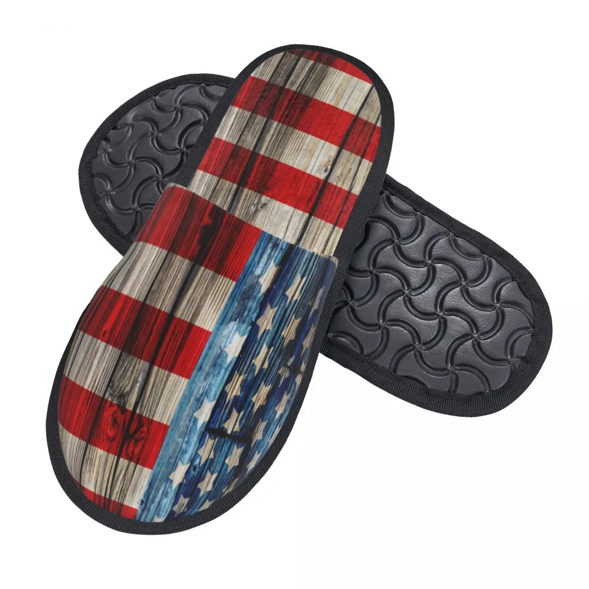 Winter Women Men Non-Slip Flat Slippers Old American Flag On Wooden Fence Indoor Fur Soft Warm Shoes