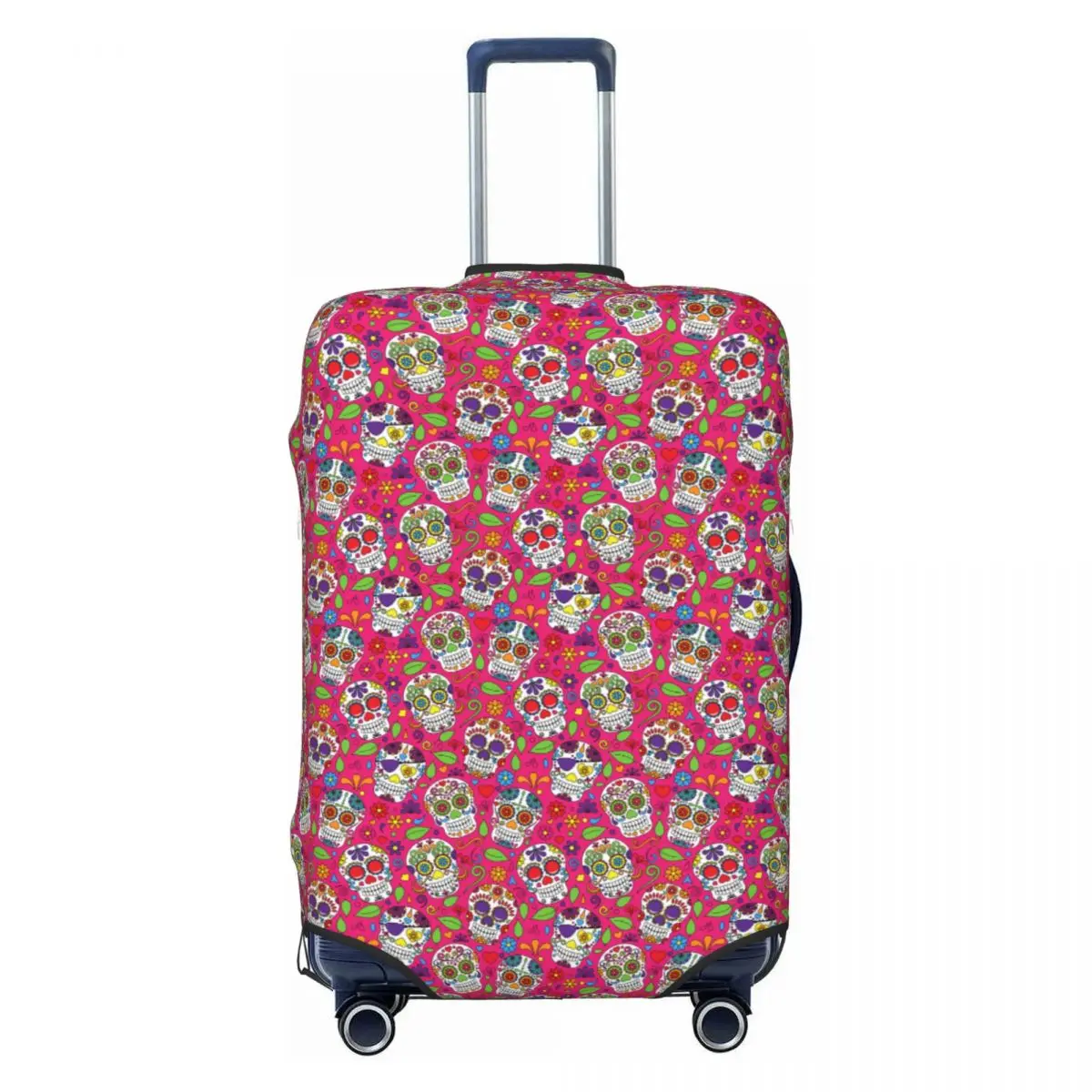 

Custom Mexican Flowers Day Of The Dead Sugar Skull Luggage Cover Elastic Travel Suitcase Protective Covers Fits 18-32 Inch