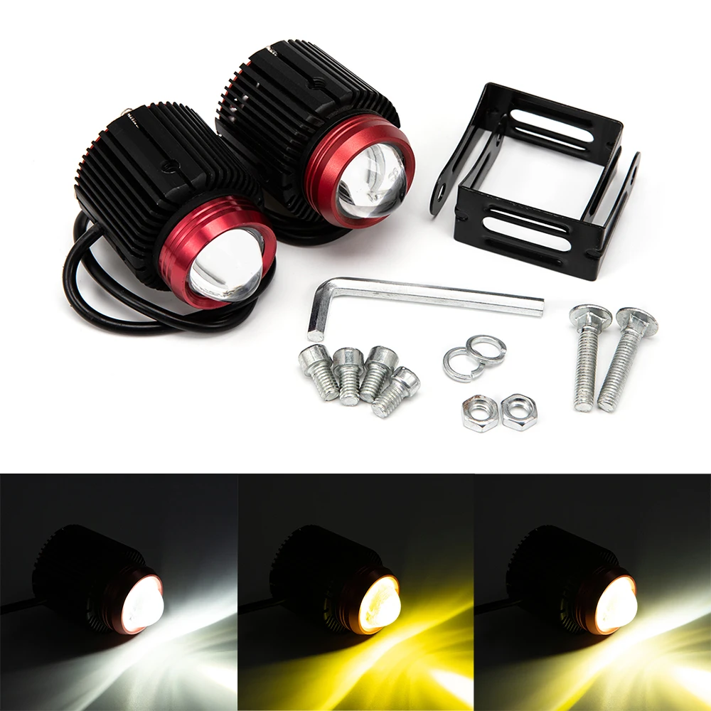 LED Motorcycle Spotlight With Bracket Fog Lights for Motorcycle Headlight Auxiliary Lamp Dual Color White Yellow Spotlight