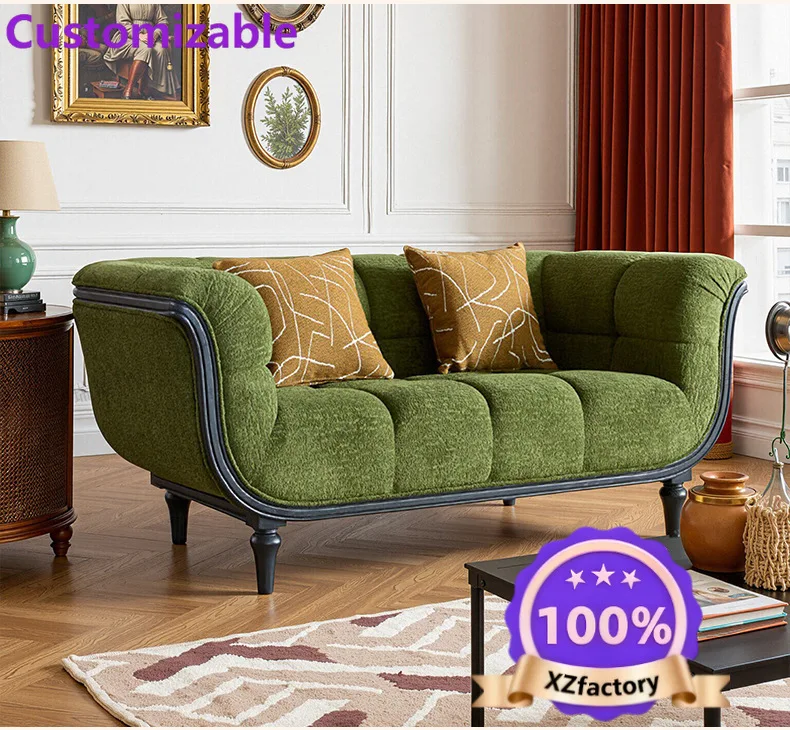 Factory Direct 2026 American light luxury fabric sofa living room sofa combo vintage solid wood frame large seat deep comfortabl