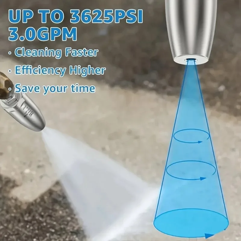 Stainless Steel Turbo Rotating Nozzle for High Pressure Washer, Metal Body with Ceramic Core, Powerful Efficient Moss Stain