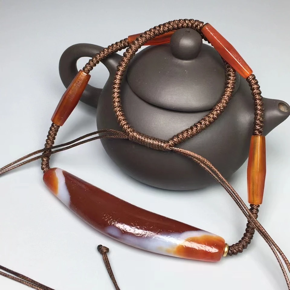 

Nature Gemstone Chalcedony Hanging Amulet Pendant Wrapped Silk Agate Tianshan Mountain GemNecklace