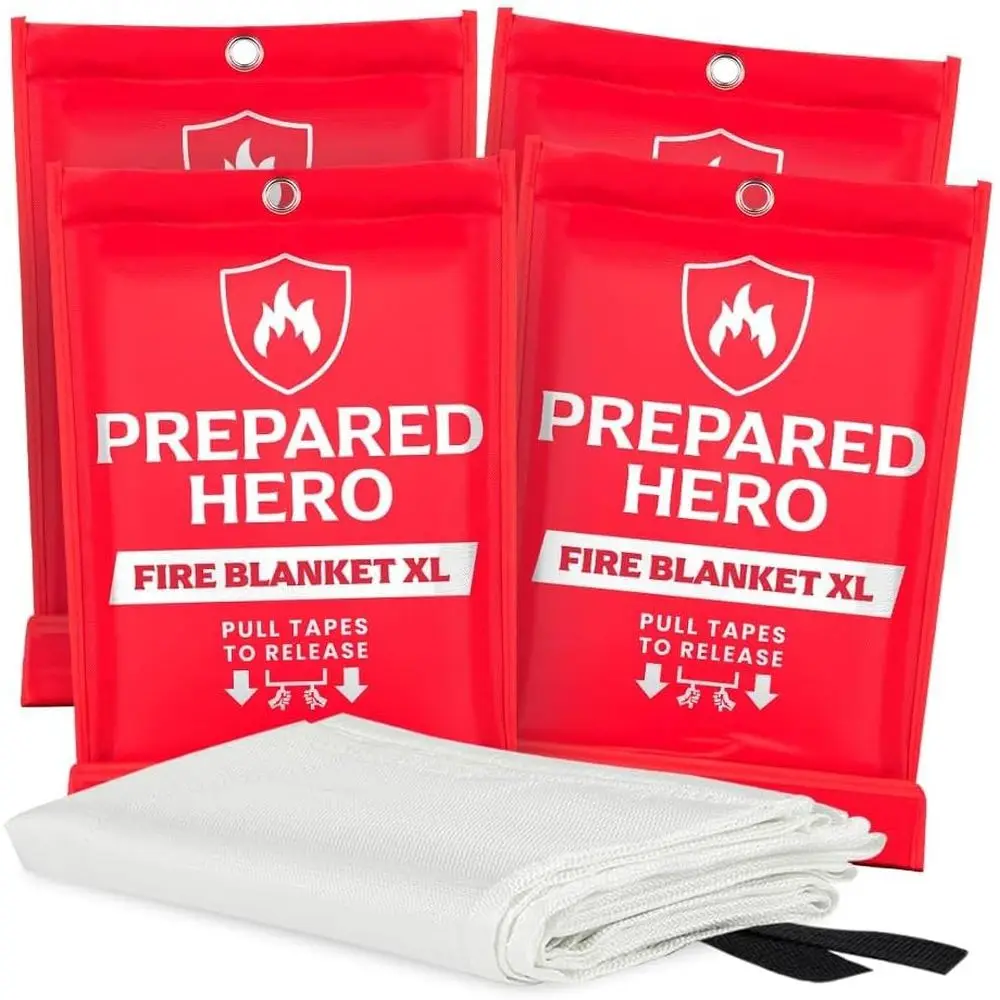 

Extra Large Fire Suppression Blanket - 4 Pack, XL Fiberglass, 47 x 71 for Kitchen & Home Safety
