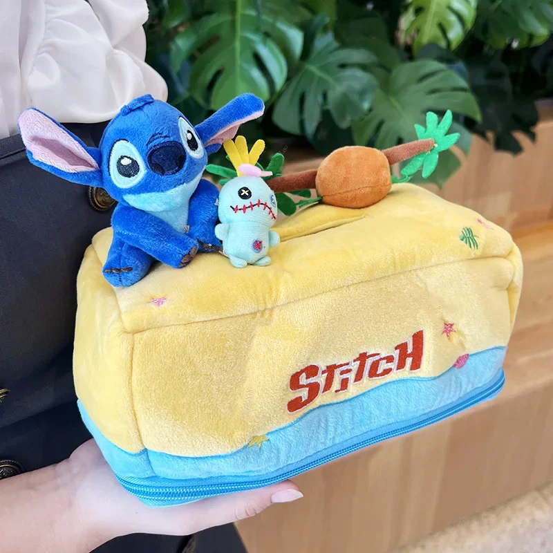 2025 Disney Stitch Paper Box Speelgoedornament Tissue Opslag Stofdichte tas Cartoon Pluche Zacht Desktop Herfst Winter Woondecoratie