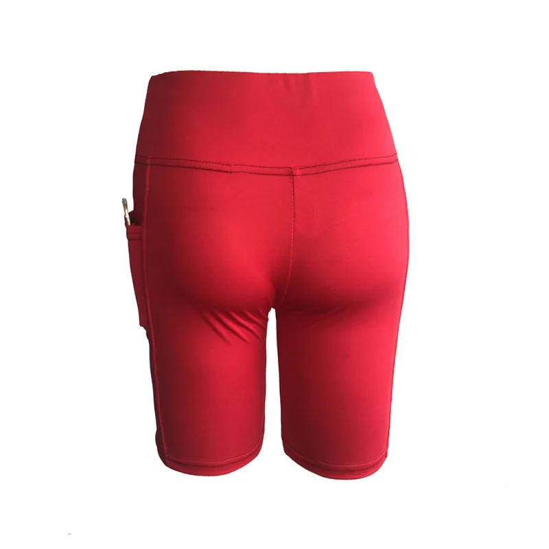 Damen Einfarbige Yoga-Shorts zum Joggen, Laufen, Radfahren, Fitness, Sportbekleidung, hohe Taille mit Seitentaschen, sportliche Shorts – Detail 3