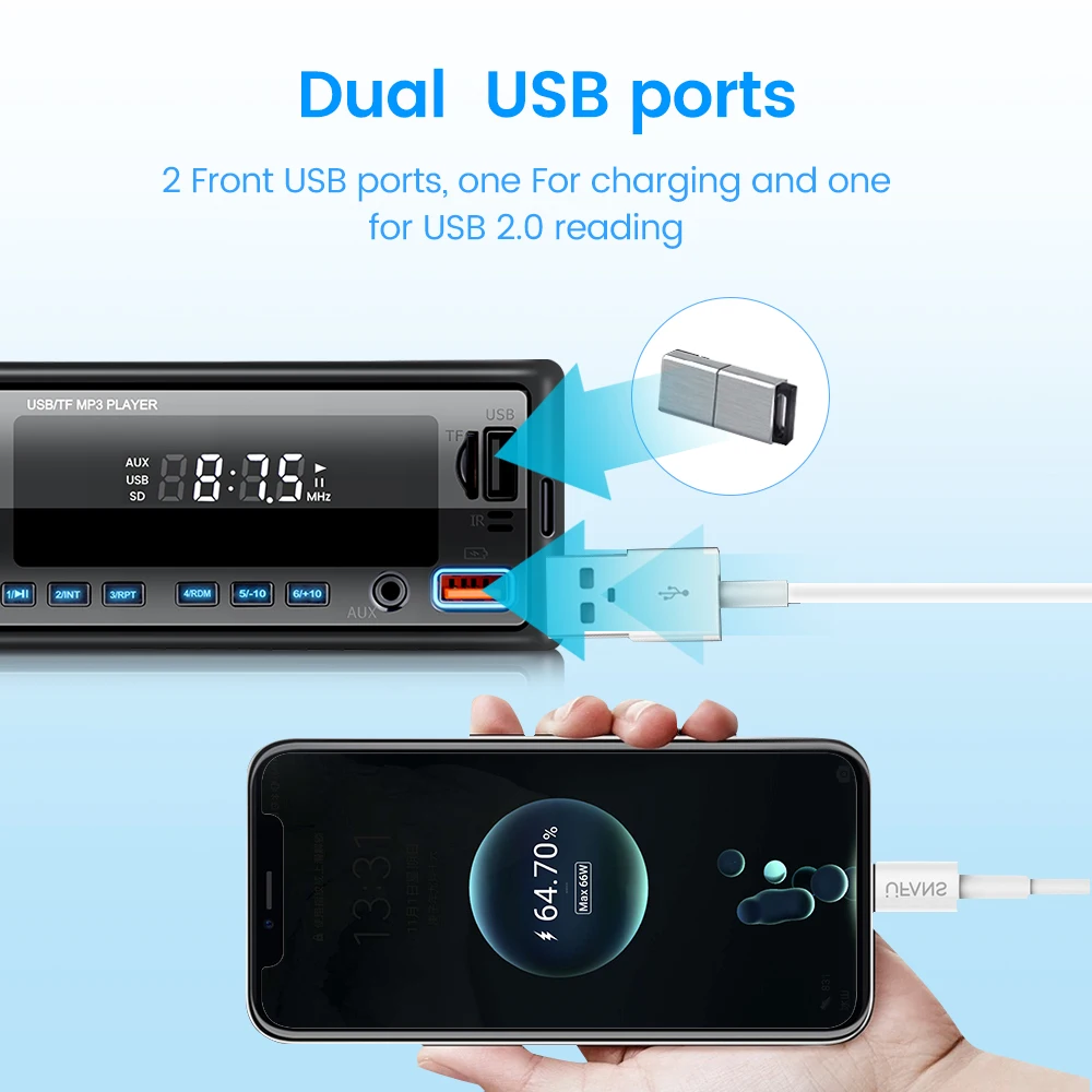 وحدة رأس السيارة GEARELEC 1DIN مع التحكم في التطبيق مع مشغل MP3 لاستقبال راديو FM بلوتوث AUX USB TF #4