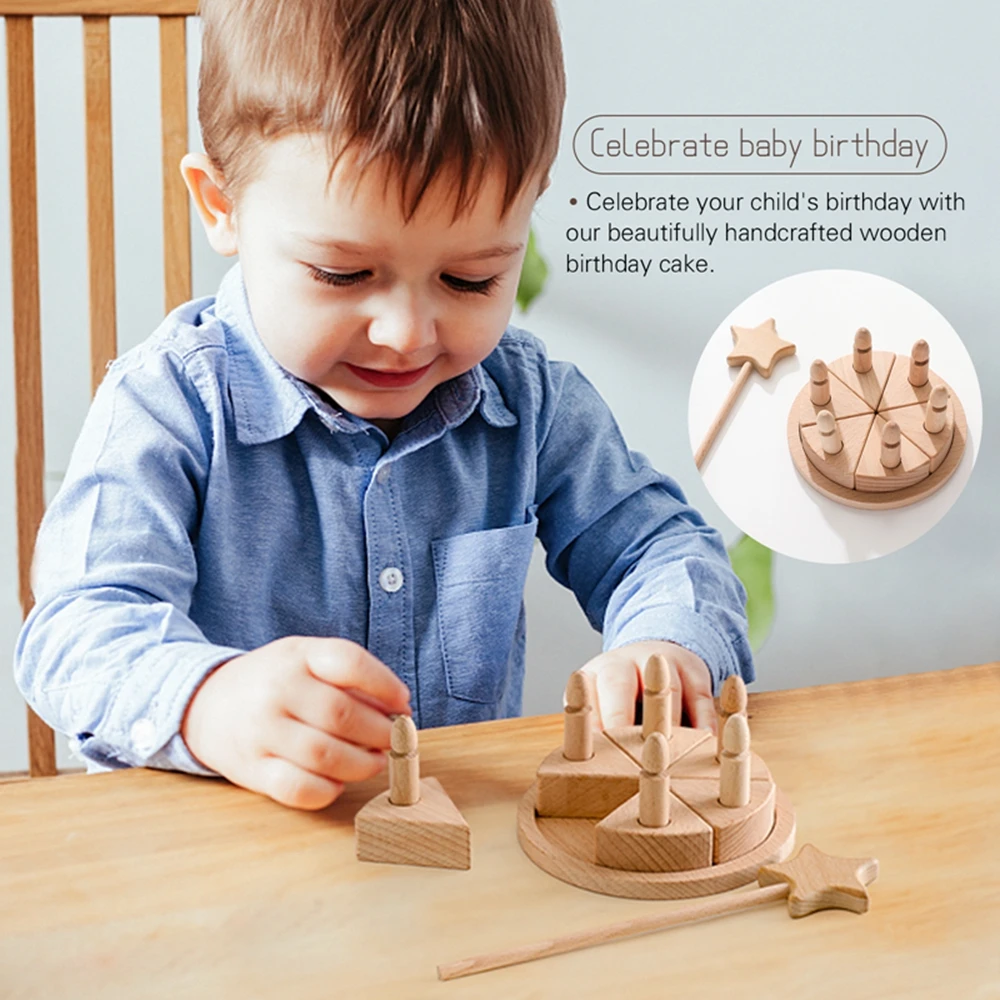 Nordic Block Birthday Cake Beech Children Play House Simulation Kitchen Toys Wooden Candles Educational Play Kids Brain Game Toy