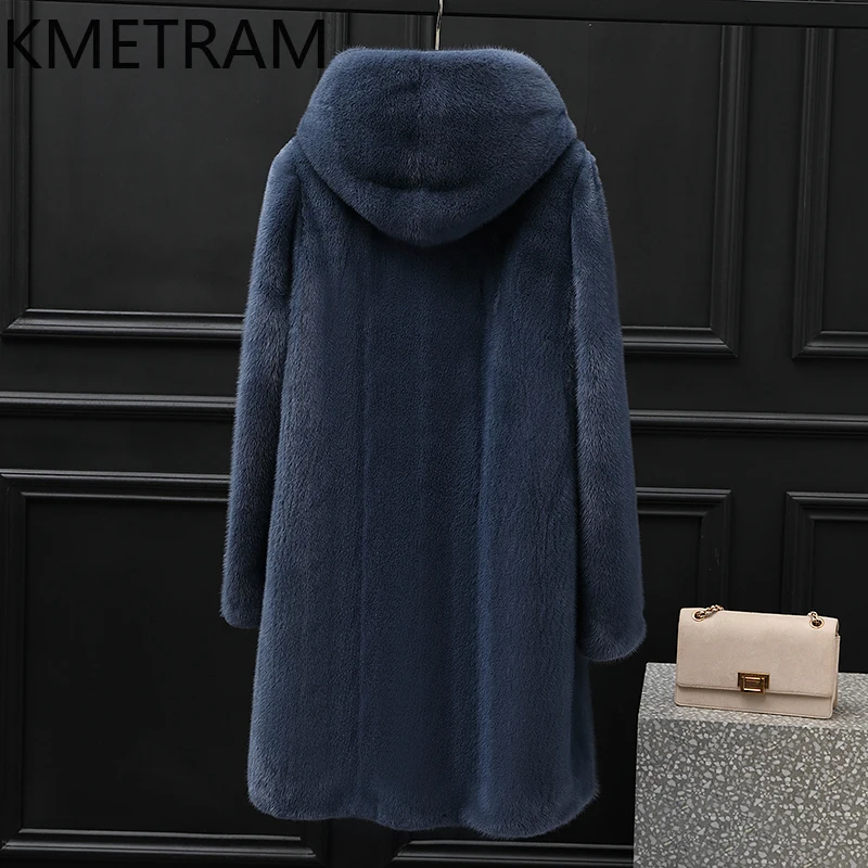 KMETRAM Real Whole Mink Fur Jacket Woman New in Outerwears Fashion Warm Winter Womans Clothing Long Fur Coat for Women шуба