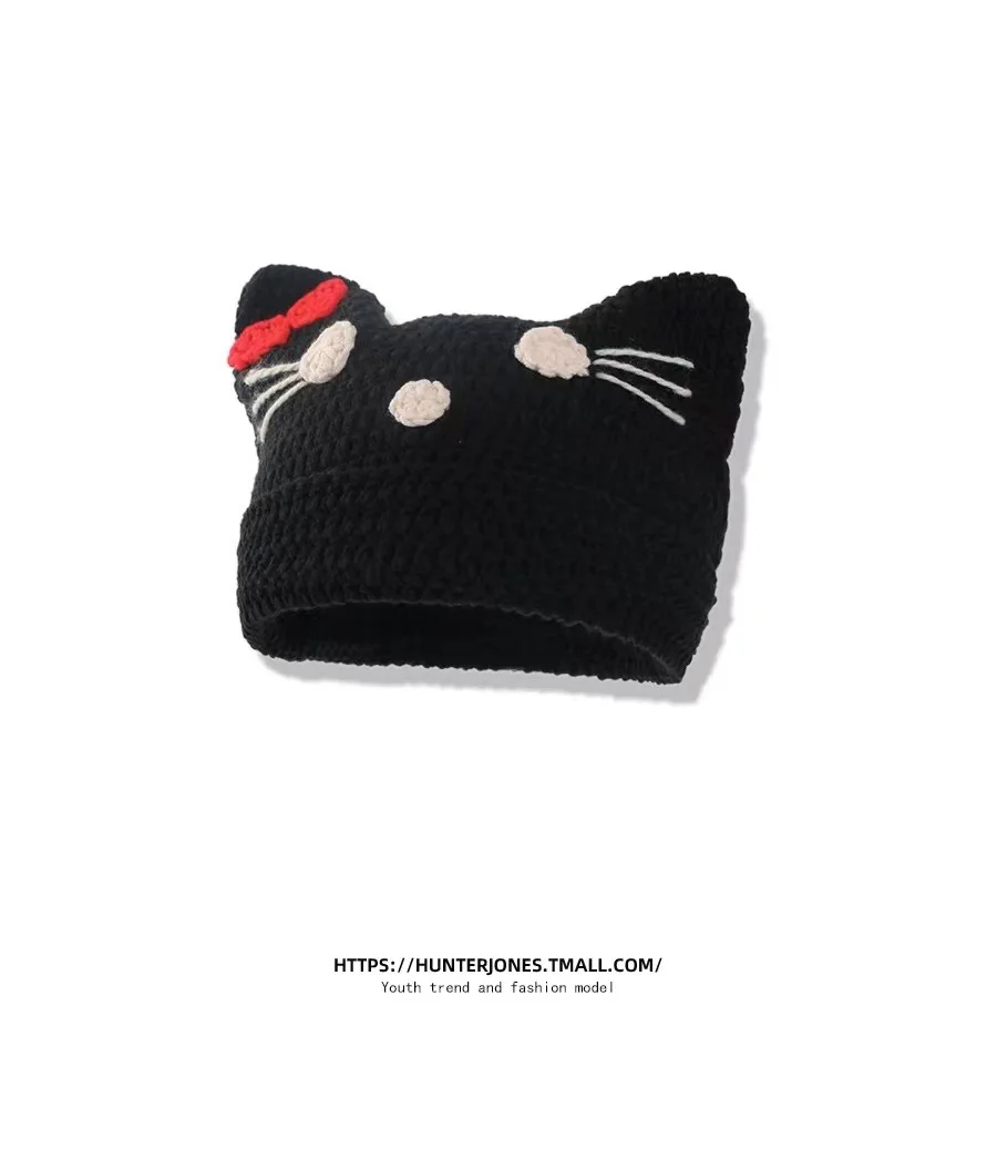 Hello Kitty Sanrio cappello lavorato a maglia con orecchio di gatto giapponese ragazza carina autunno/inverno cappello con copertura termica per la