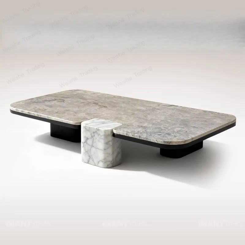 

Natural marble coffee table side table combination living room designer villa mansion minimalist rectangular tea table tea table