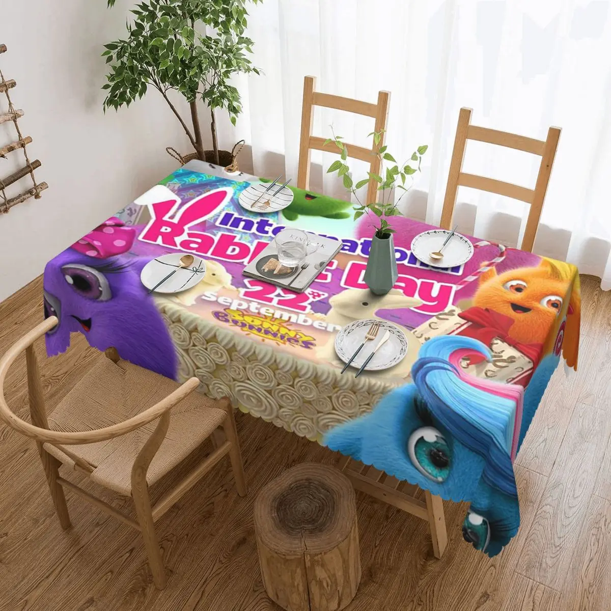 Sunny Bunnies Anime Cartoon Customized Rectangular Tablecloth Waterproof Table Cover for Festival Party Decorations Table Cloth