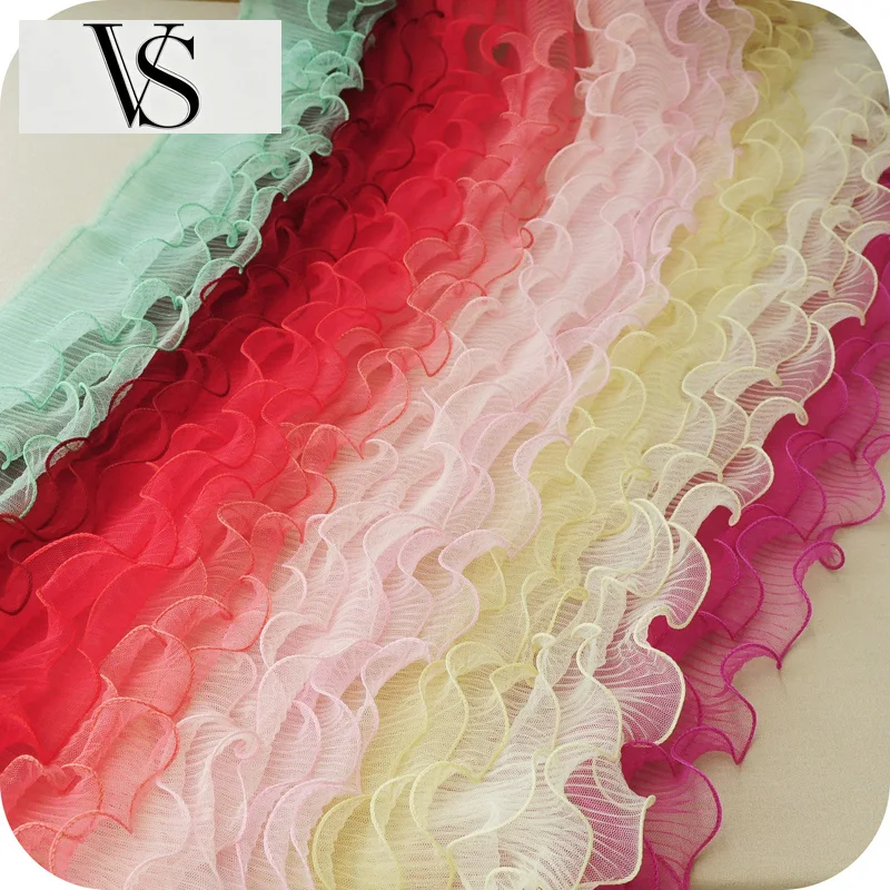 Fabric Trim Mesh Lace Curtains Clothing Bags Dress Accessories SM268 5Yard/lot 15Colors 3Layers Pleated Organist Flounced