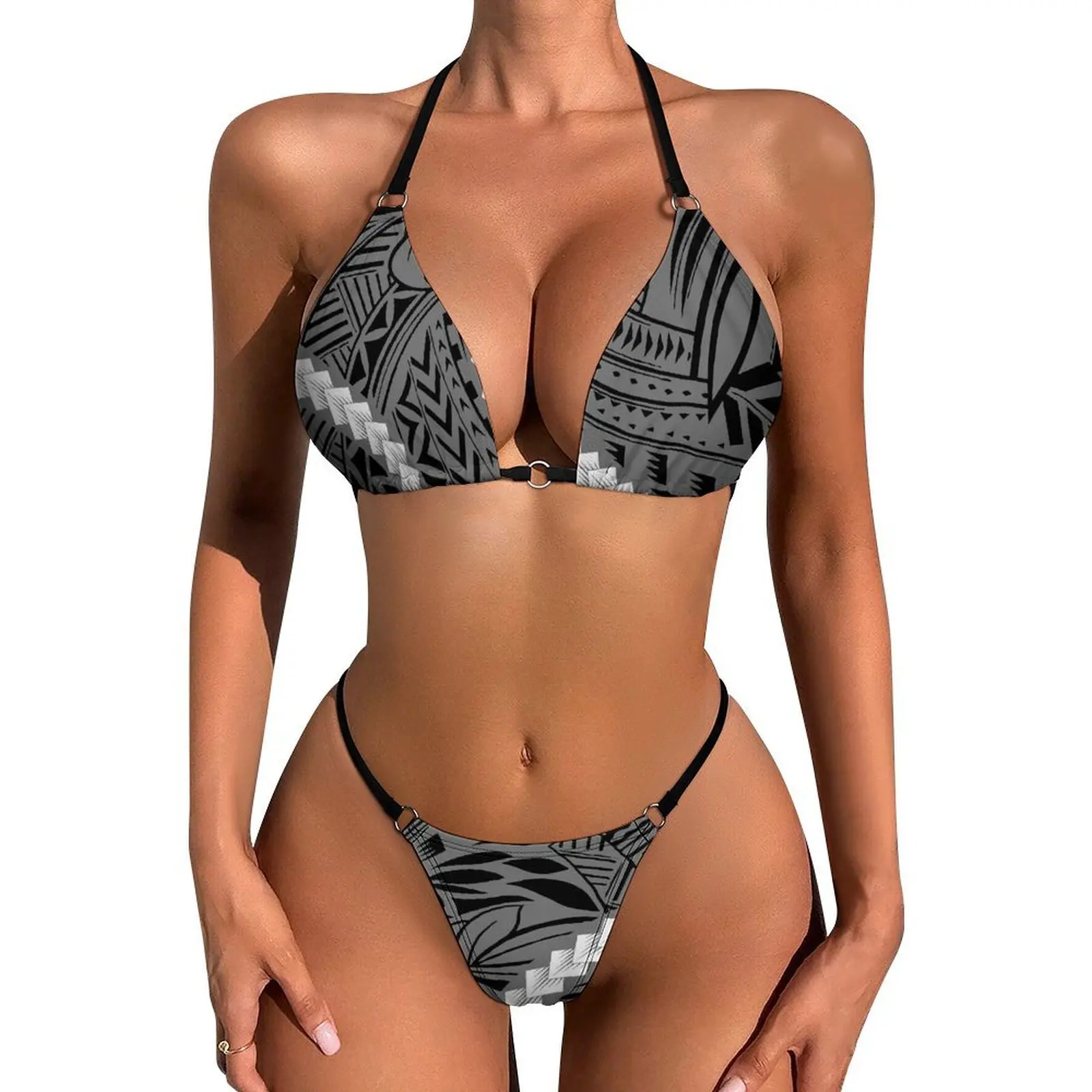 Customizable Wholesale Swimwear Pattern Summer Polynesian Women'S Neck-Wrap Style Beach And Seaside Gathering Swimsuit Set