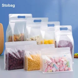 StoBag 50pcs Frosted Food Packaging Zipper Bags with Handle Stand Up Self-sealing for Candy Nuts Storage Reusable Pouches
