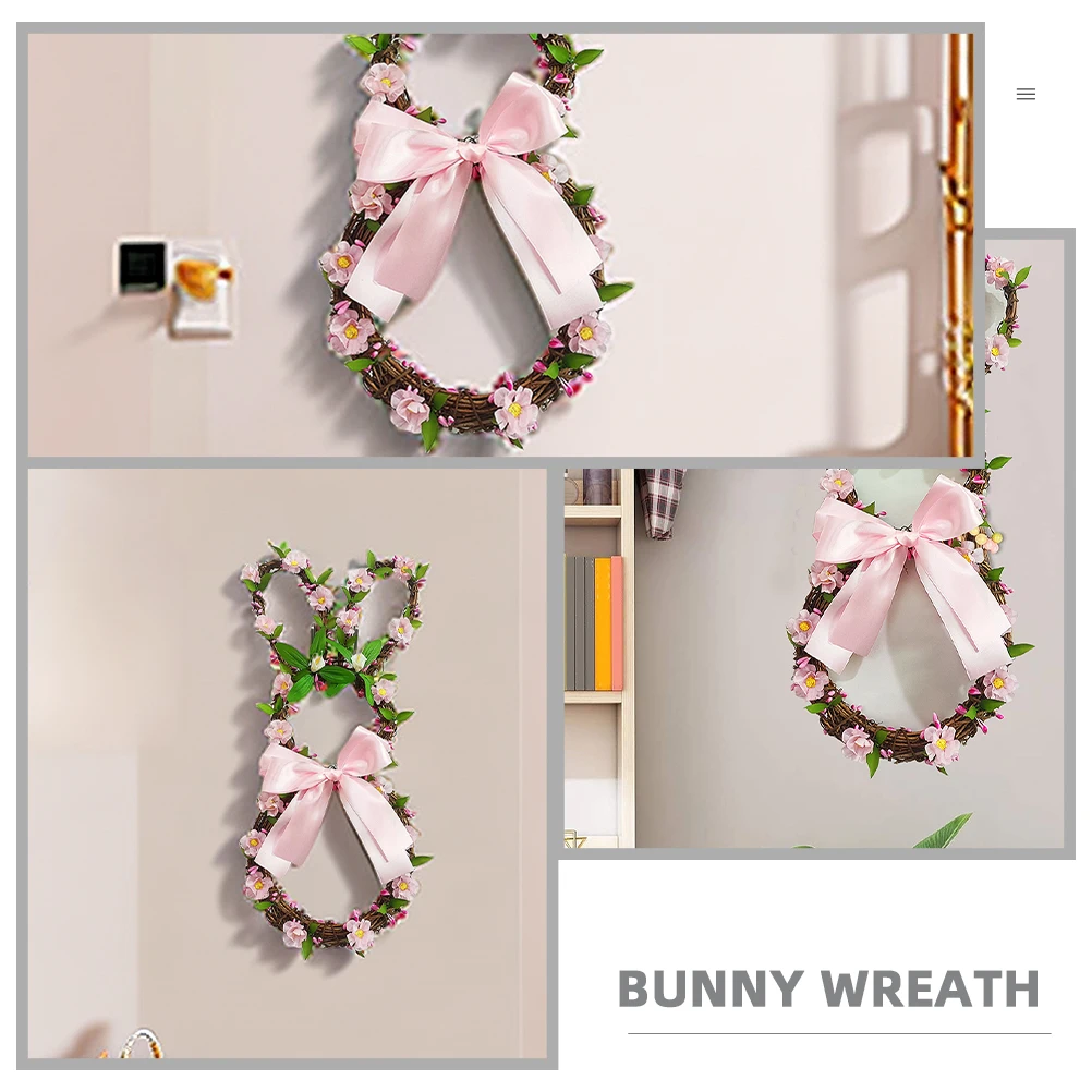 

Easter Bunny Wreath Spring Rattan Wreath Decor Door Hanging Pendant Easter Front Door Hanging Decor Artificial Easter Wreath