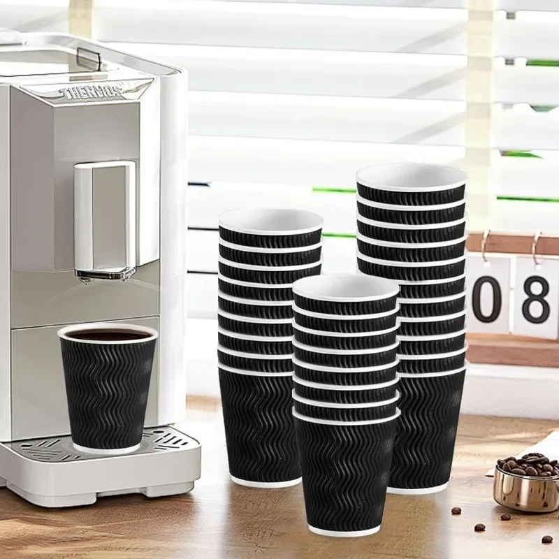 25/50PCS Ripple Wall Paper Cups Disposable Double Layer Coffee Cups for Hot Tea Milk Drinks Cafe Party Takeaway Beverage Uses - view 3