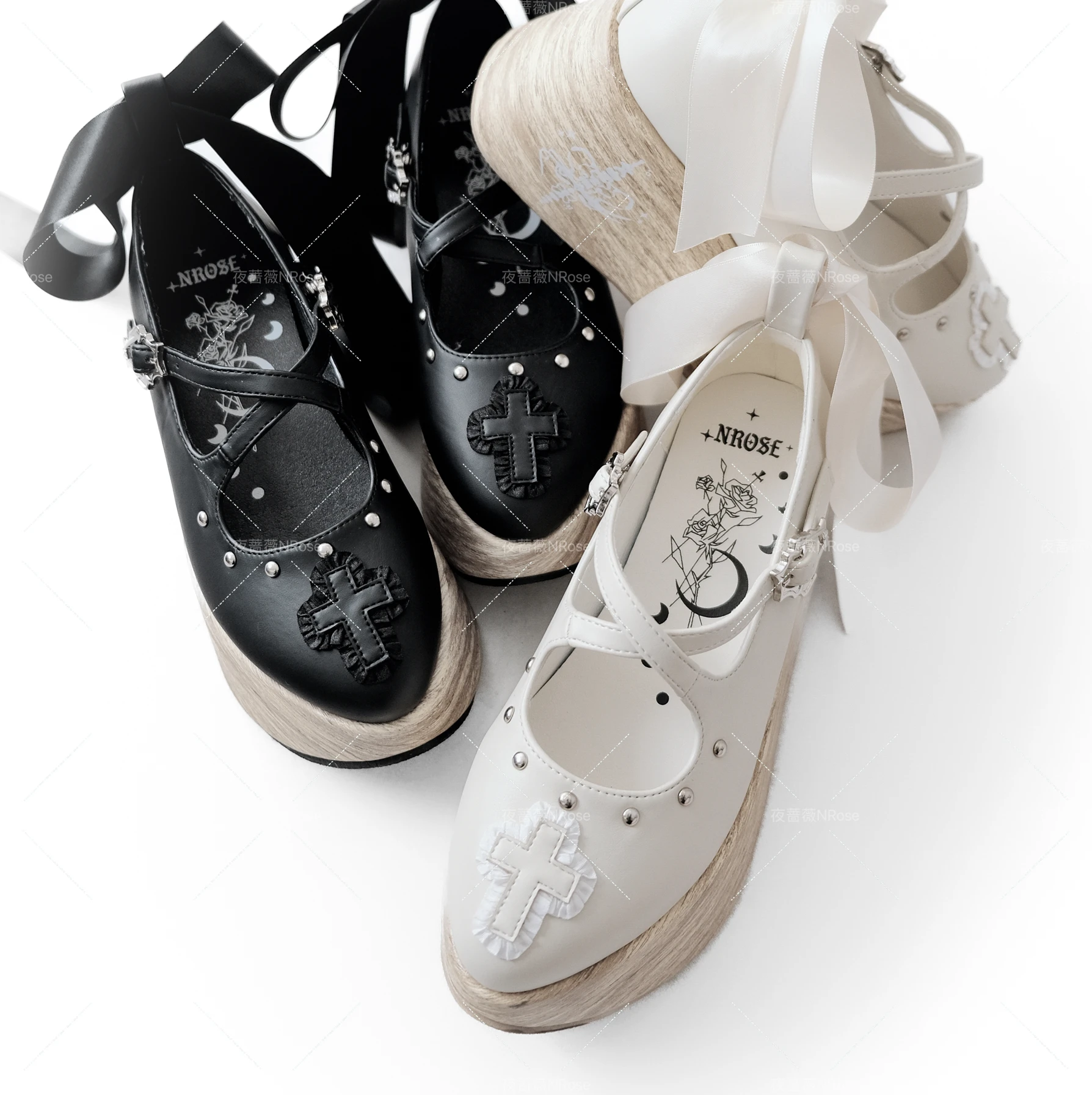Doll Lullaby Gothic Wood Grain Thick Sole Single Shoe Gothic Subculture Strap Cross Rocking Horse Shoe view 3