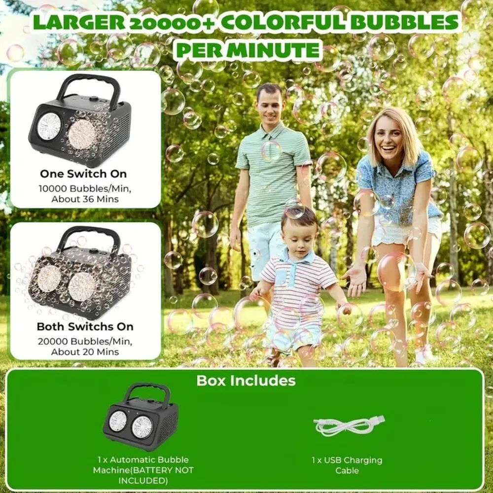 Máquina sopradora de bolhas elétrica portátil, multifuncional, automática, um botão, para festa de casamento, brinquedos infantis, eventos de quintal