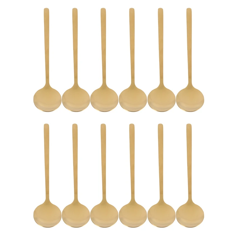 48X Round Shape Coffee Spoon Stainless Steel Mini Teaspoons Sugar Dessert Spoon Ice Cream Soup Spoon (Gold)