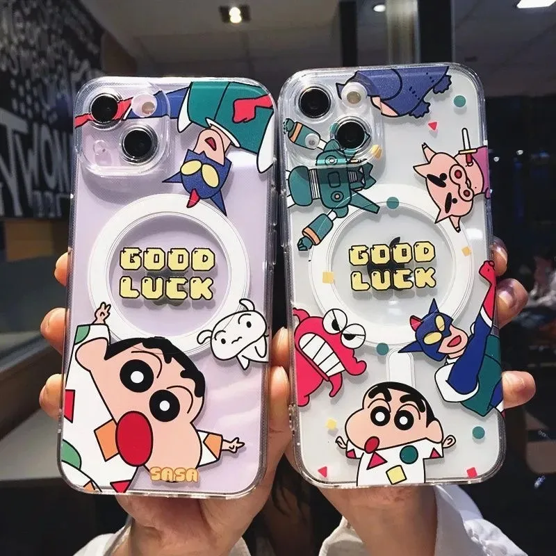 Cartoon C-Crayon S-ShinChan Magsafe Magnetic Phone Case for iPhone 16 15 14 13 12 11 8 7 Plus Pro Max X XR XSMax Clear Tpu Cover