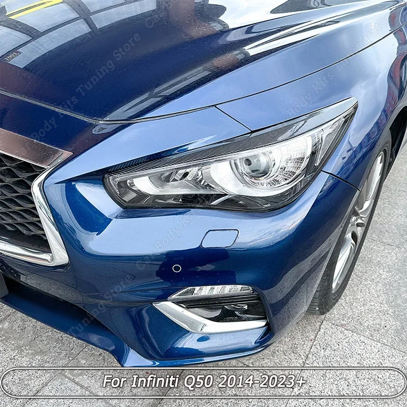 

For Infiniti Q50 2014-2023+ 2Pcs Car Front Headlight Eyebrow Auto Trim Sticker Body Kits Tuning Gloss Black/Carbon Look ABS