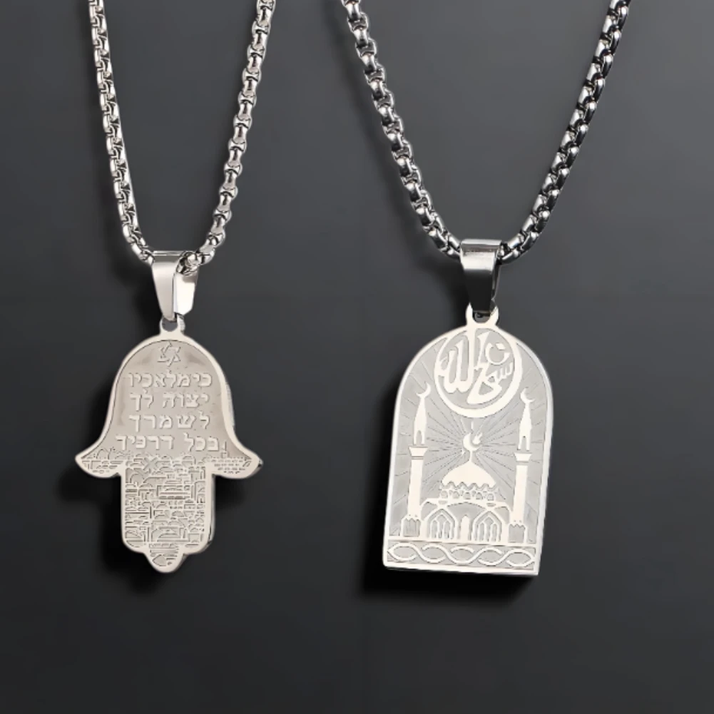 Islamic Hand of Muhammad Fatima Necklace Stainless Steel Religious Rune Amulet Blessing Warding Off Evil Lucky Fashion Jewelry