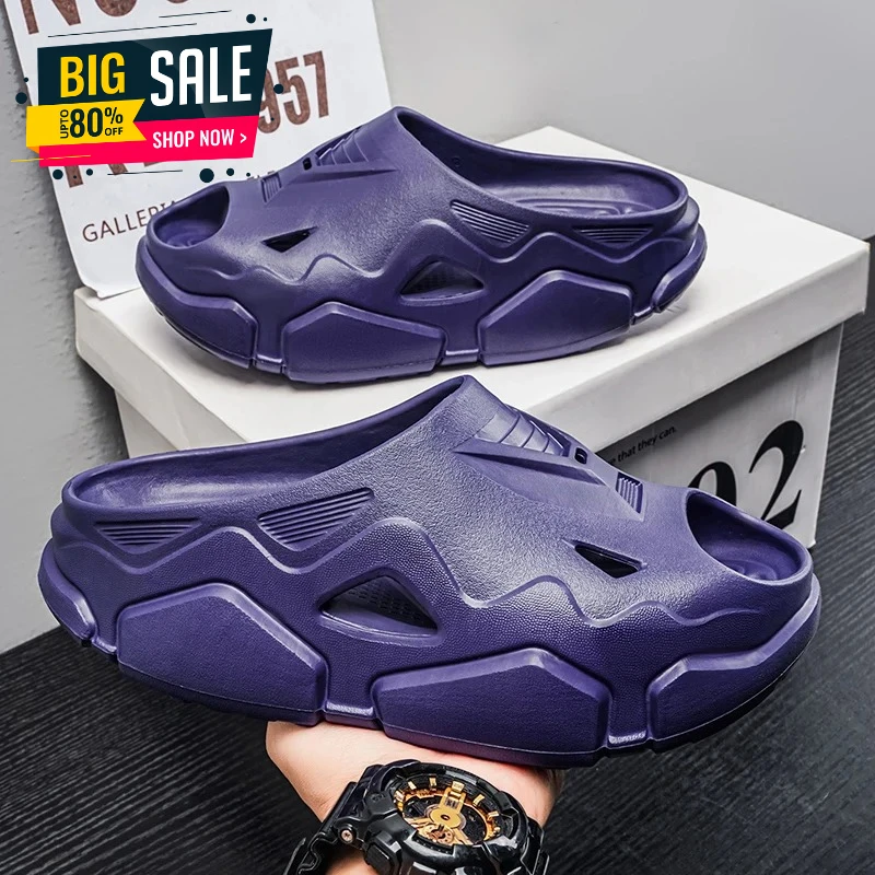 

2026Outdoor Summer Casual Sandals, Men's Mecha Style Flat Slippers, Lightweight Breathable Beach Shoes, Indoor Bathroom Non-Slip