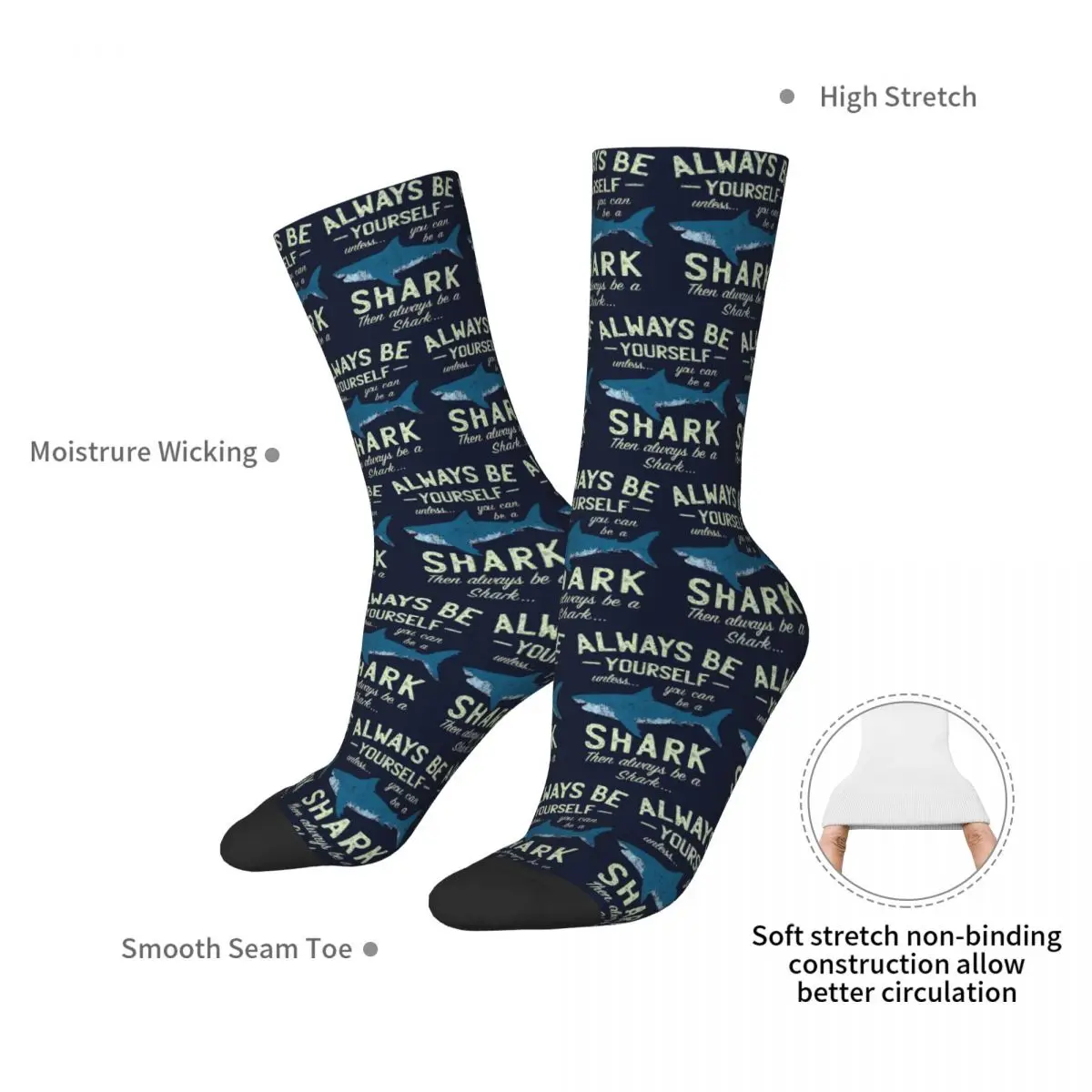 Always Be A Shark Socks Harajuku Super Soft Stockings All Season Long Socks Accessories for Unisex Birthday Present