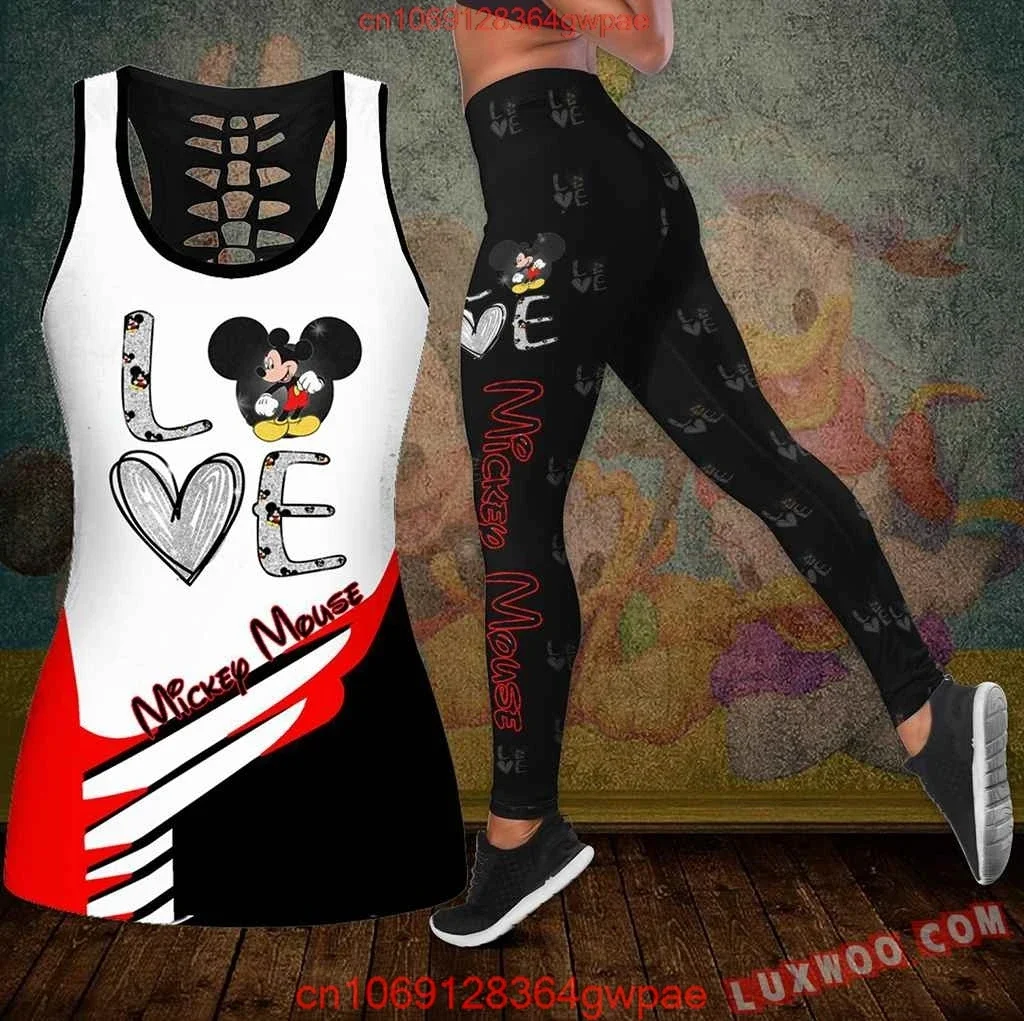 جديد ميكي ماوس المرأة سترة مجوفة + المرأة طماق ملابس رياضية لليوجا اللياقة البدنية طماق بدلة رياضية ديزني تانك توب يغطي الرجل مجموعة الزي